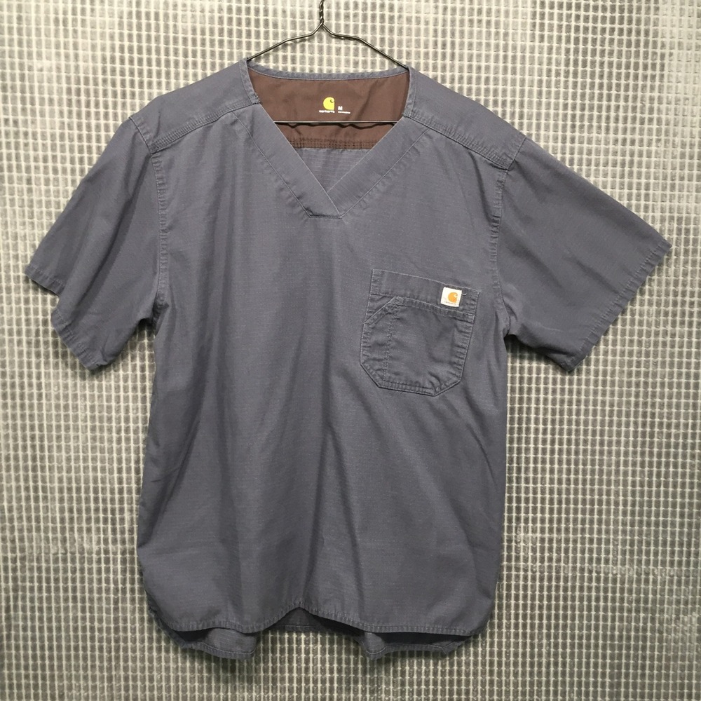 Carhartt Mens Ripstop V-Neck Scrub Top Gray Short Sleeve Pocket Size M